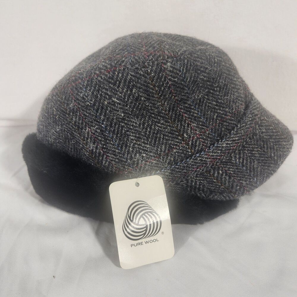 Vintage Malrow Pure Wool Mens  Black Paperboy Cap Ear Flaps  Fedora